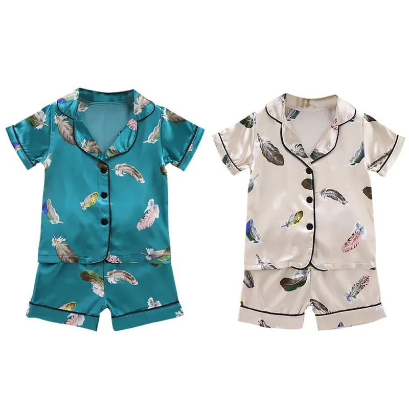 Otroci Baby Pajama Kompleti za Fante, Dekleta, Risanka Pero Tiskanja Obleke Nastavite Kratek Rokav Bluzo Vrhovi+Hlače Sleepwear Pižami