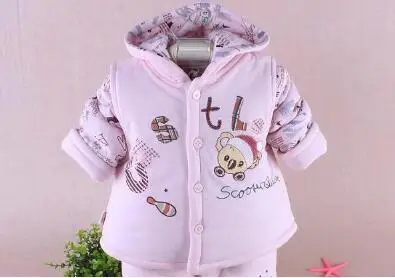 Novorojenček dojenček Padel Zimska oblačila, ki Otroke Toplo Bombaž-Oblazinjena Oblačila Fantje Dekleta dojenčke Hooded Telovnik Plašč Vrhovi Sopihanje 3pcs obleko