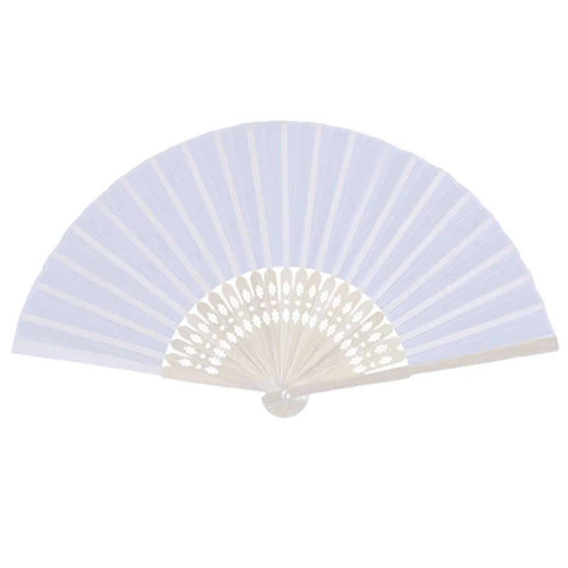 24 kos/veliko Belo Zložljiva Elegantno Svile Strani Ventilatorja z vrečko Darilo Poroka & Party 21 cm
