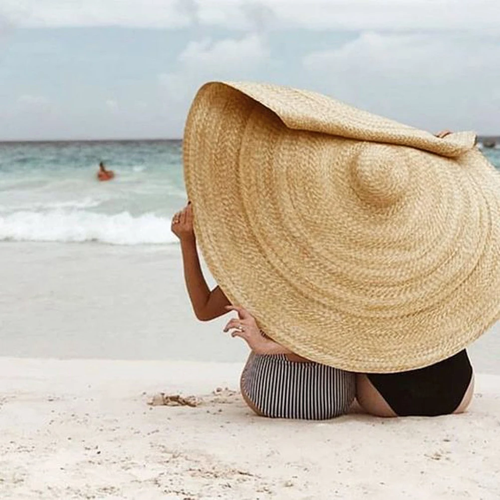 80 CM Široko Roba Prevelik Plaži Klobuki Za Ženske Velik slamnik UV Zaščito Zložljive Sonce Odtenek Klobuk na Debelo Dropshipping