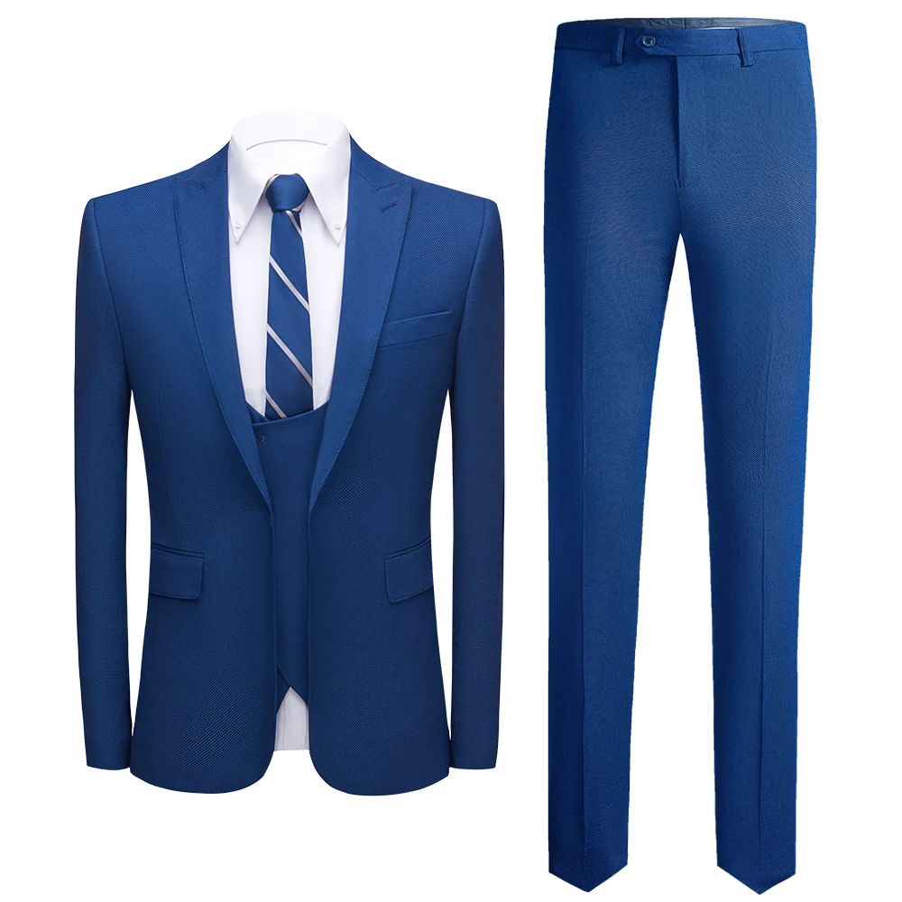 2021 Visoke Kakovosti Modra Poročno Obleko za Moške Pomlad Jesen Mens Maturantski Gostiteljice Stranka Priložnostne Obleke Kostum 3 Kosov Homme S-6XL