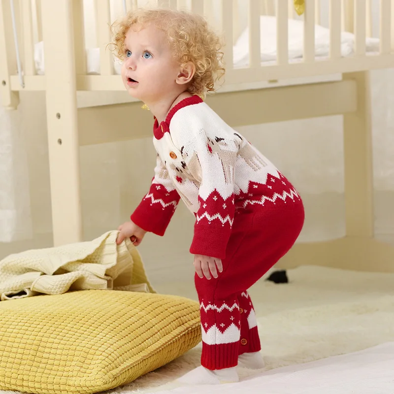 Pozimi Baby Onesie Pletene Romper Risanka Elk Baby Jumpsuit Božič Baby Boy Igralne Obleke Novo Rojen Otroška Oblačila