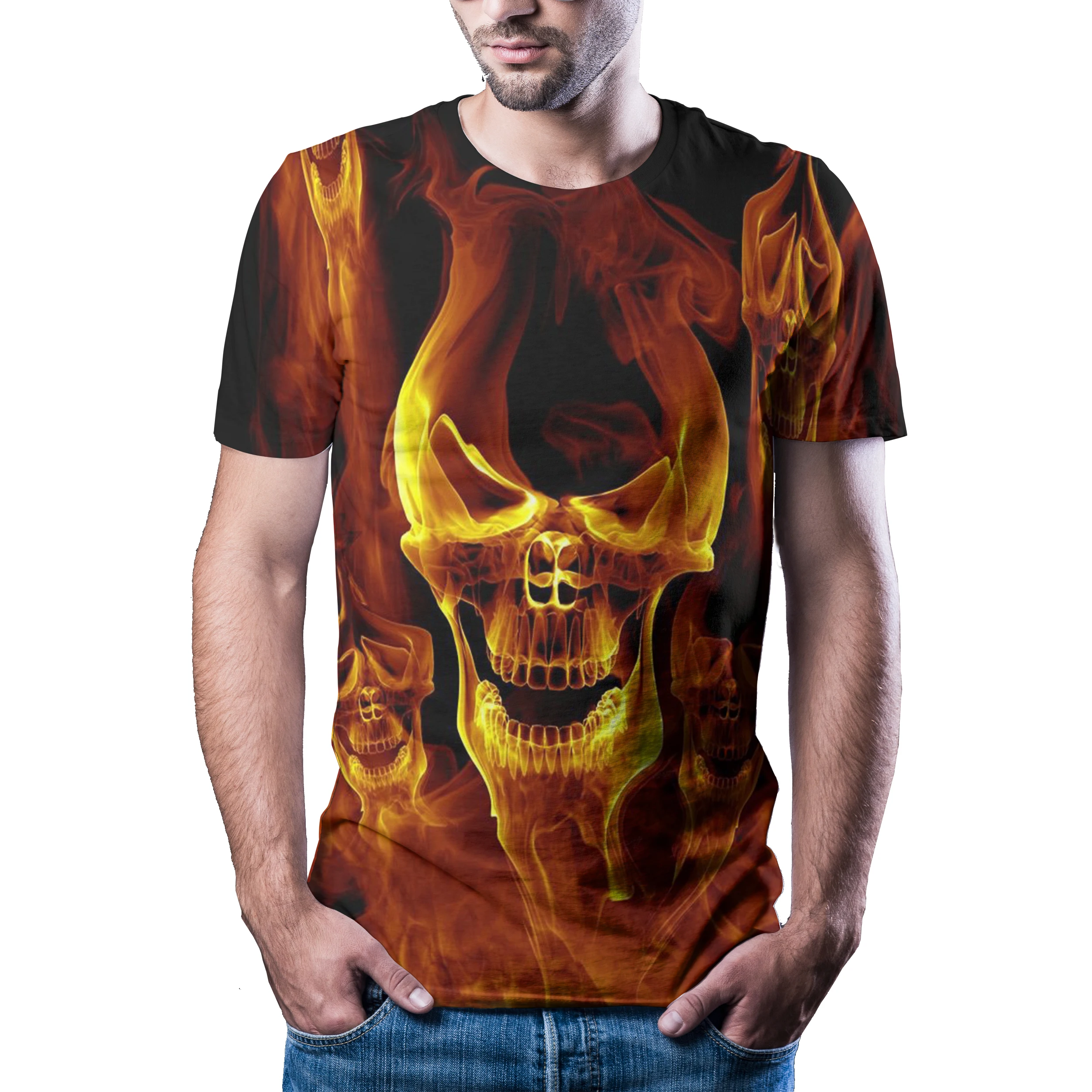 2020 najnovejše poletje moške ogenj Lobanje Črno Dno kul moda kratek rokav smešno T-shirt 3D tiskanih priložnostne T-shirt