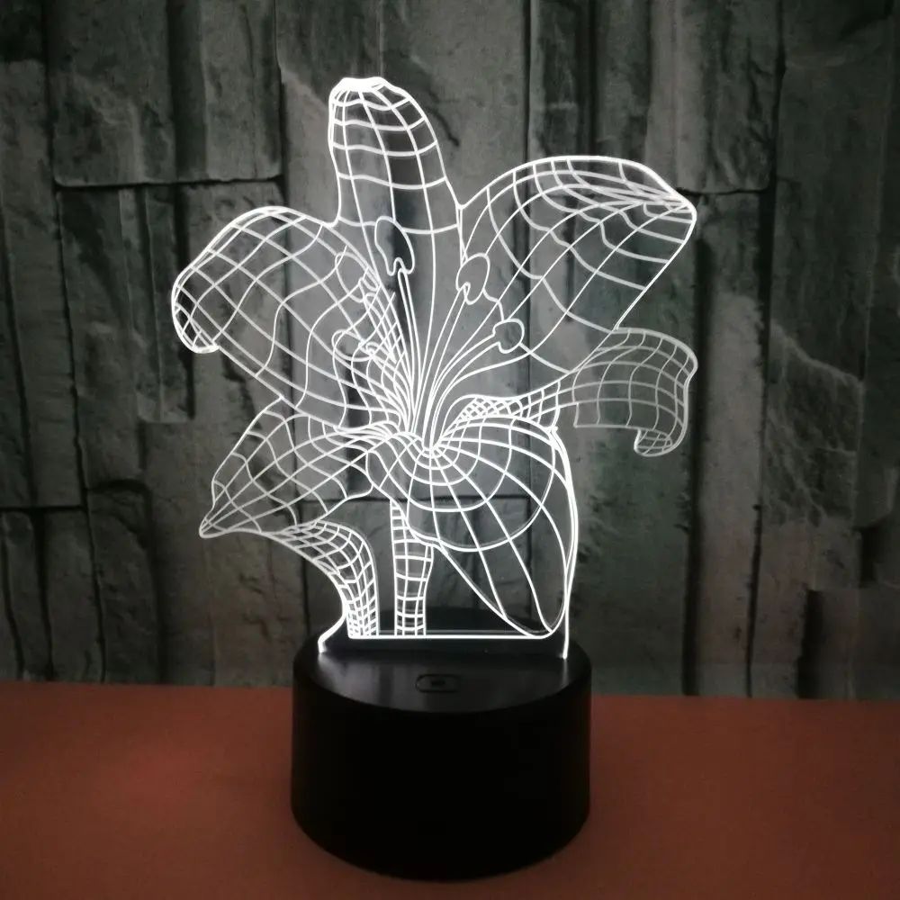 Nov Tip 7 barvo Lily 3d Lučka Daljinski upravljalnik Postopno Spremembo Spremenljivke 3d Vizualni namizne Svetilke, Za dnevno Sobo