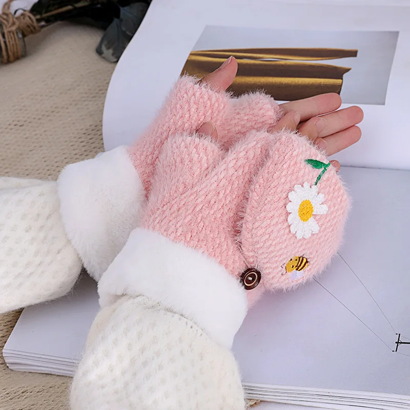 Daisy je novega elektronske rokavice pozimi na prostem plus žamet zgosti hladno-dokazilo pletene toplino jahanje pol-prst rokavice