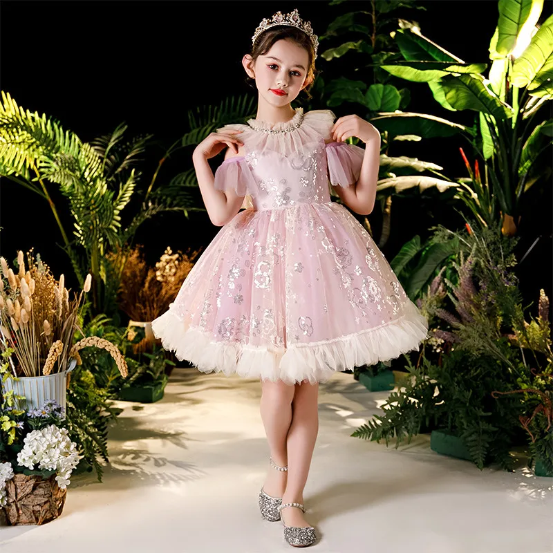 2020Summer Nov Slog korejski Sweet Baby Otroci Sequined Design Roza Rojstni dan, Poročno zabavo Princesa Obleko Otrok Gostiteljice Obleko Nositi