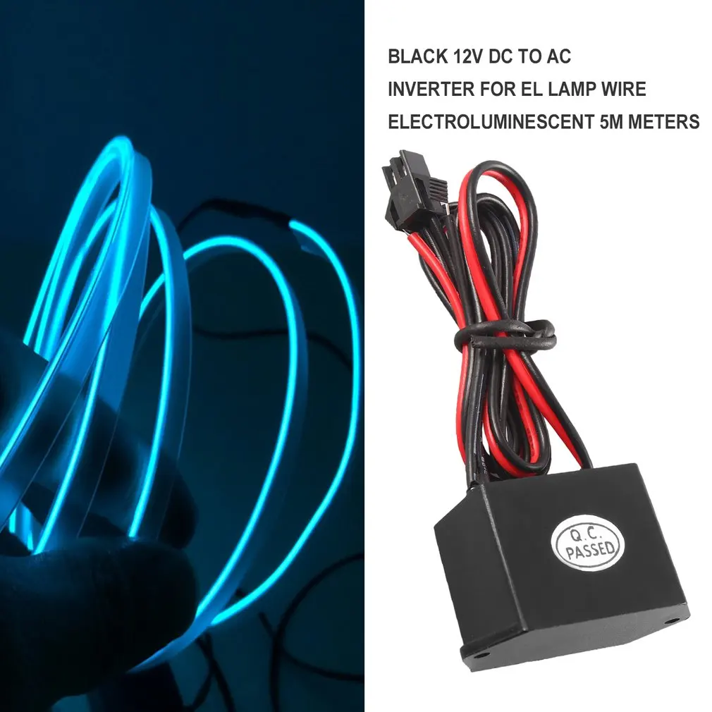 Črna 12v napajanje DC to AC Inverter za EL Lučka Žice Electroluminescent 5M Metrov led driver volt led