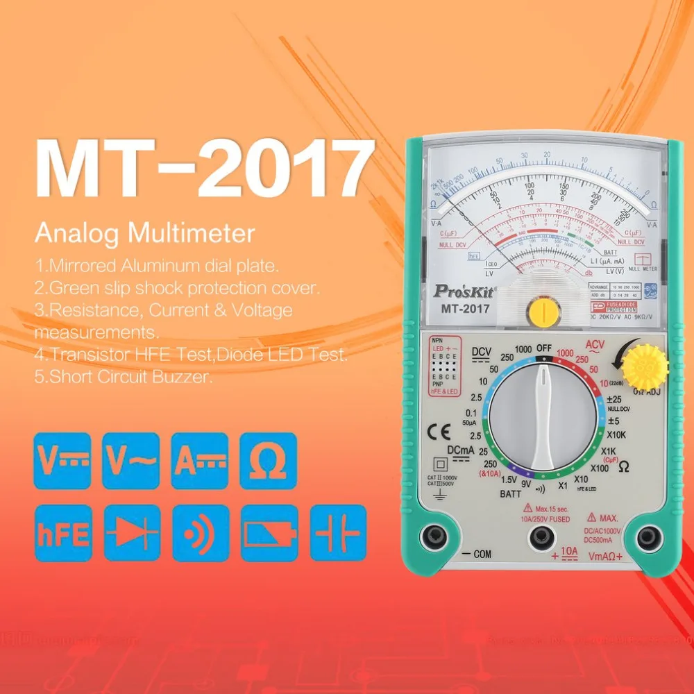 Prednosti'Kit MT-2019 MT-2019 Analogni Multimeter Varnostni Standard Ohm Test Meter, DC, AC Napetosti, Toka Upornosti Multimeter