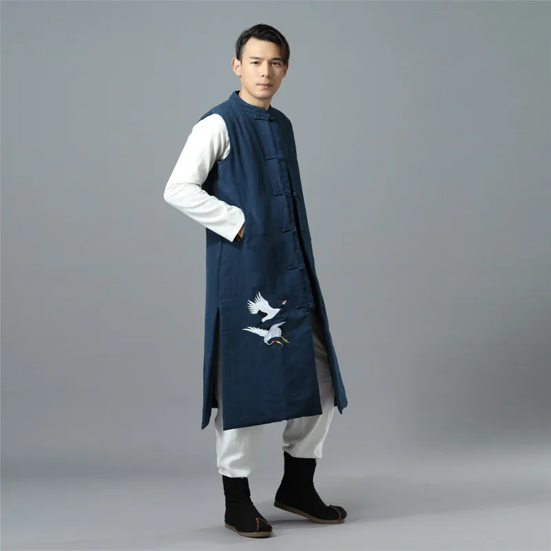 2019 winter oblačenja New Style Moški Zadebelitev Telovnik Kitajski Slog oblačila za Moške Dolgo Slog Bombaž-oblazinjena Oblačila Teža 1 kg D175