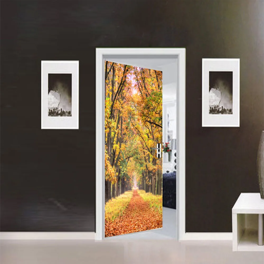 3D Jeseni Maple Leaf Freske Park Vrata Nalepko Domov Vrata Spalnice Dekorativne Tapete Nepremočljiva PVC Stenske Nalepke, Plakati, Nalepke