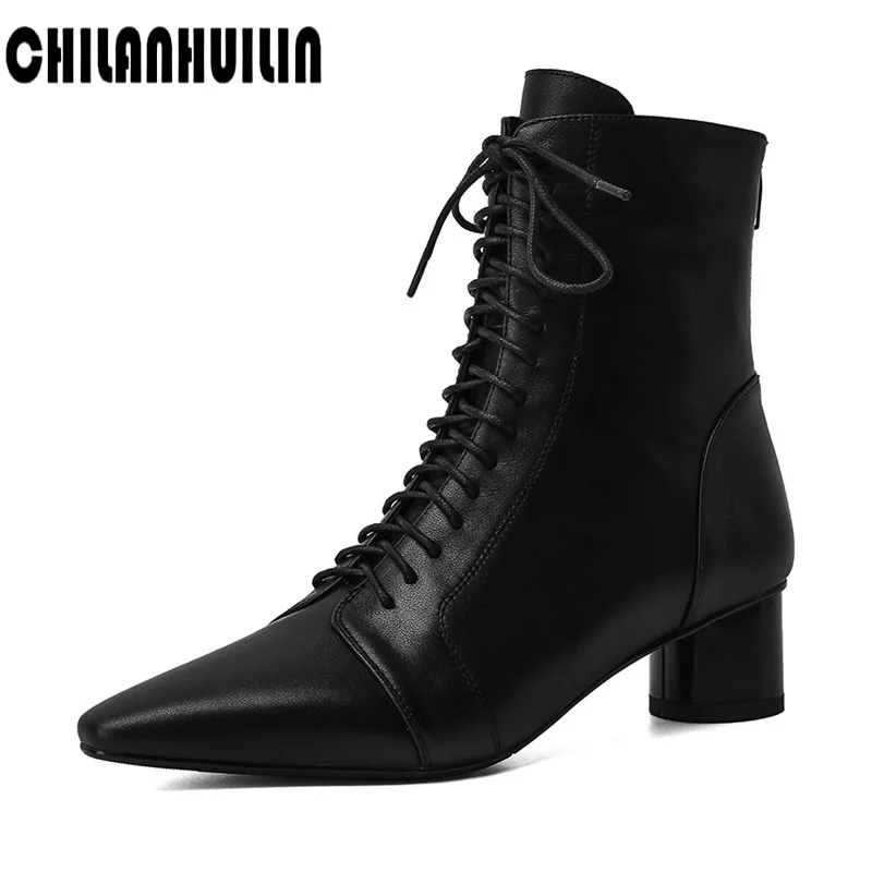 Nova moda križ atid punk stil gleženj čevlji z visokimi petami pravega usnja ženska platforma čevlji gothic seksi model čevlji prefekta