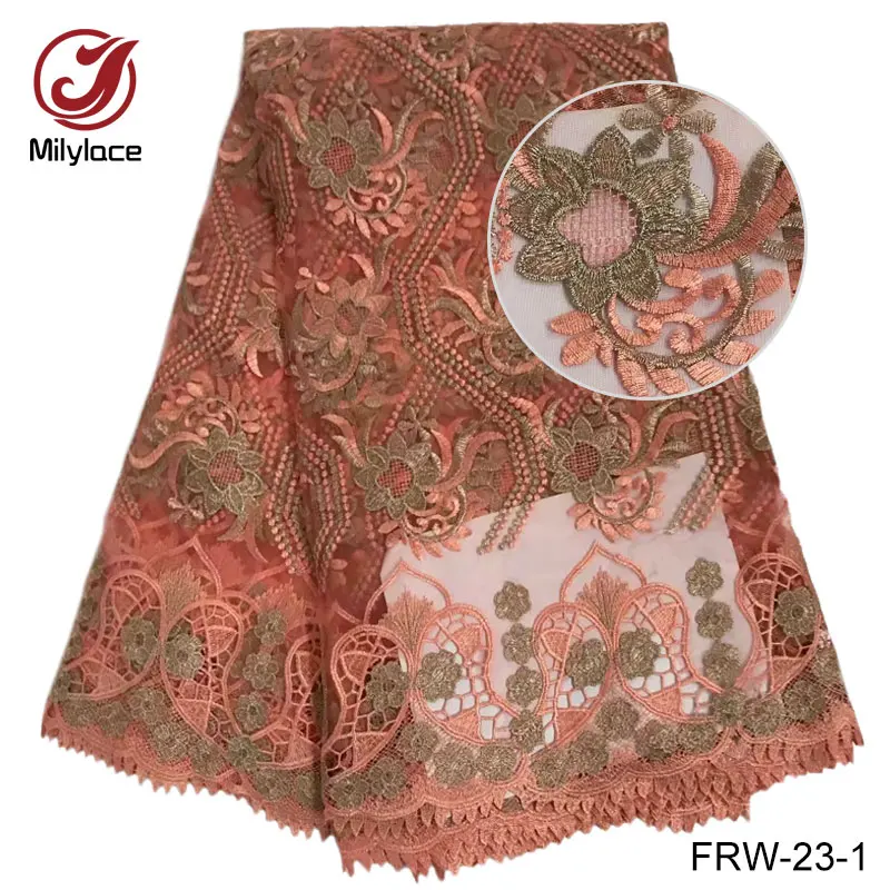 Guangzhou afriške čipke, vezenine tkanine, visoko kakovost francoski čipke tkanine nigerijski design francoski neto čipke tkanine za obleko FRW-23
