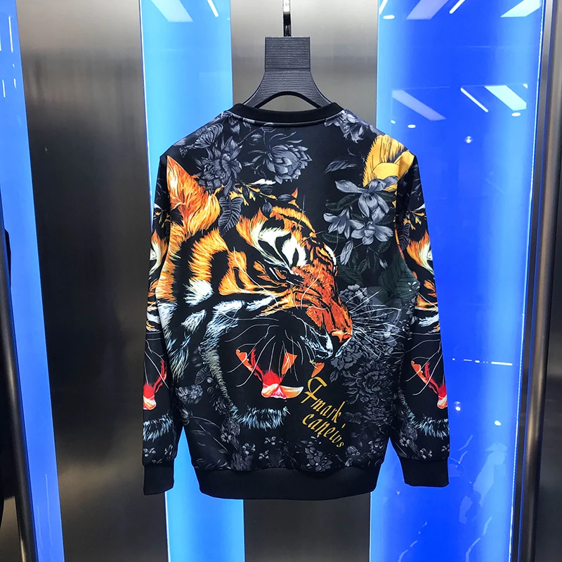 Jeseni leta 2020 moška Moda Vrh osebno tiger digitalni tisk Posadke Vratu Long Sleeve Jopica vsestranski slim trend moški