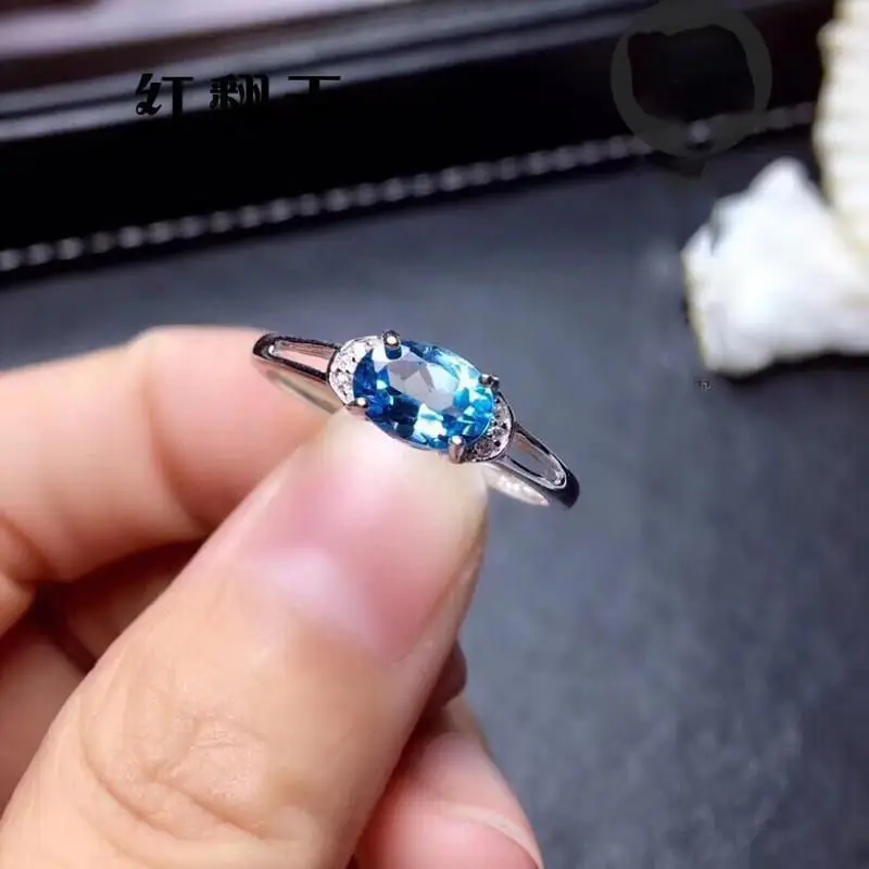 Novi prvotni načrt modra topa obrti gladko odpiranje nastavljiv prstan sije svetloba luksuzni čar ženske srebrni nakit