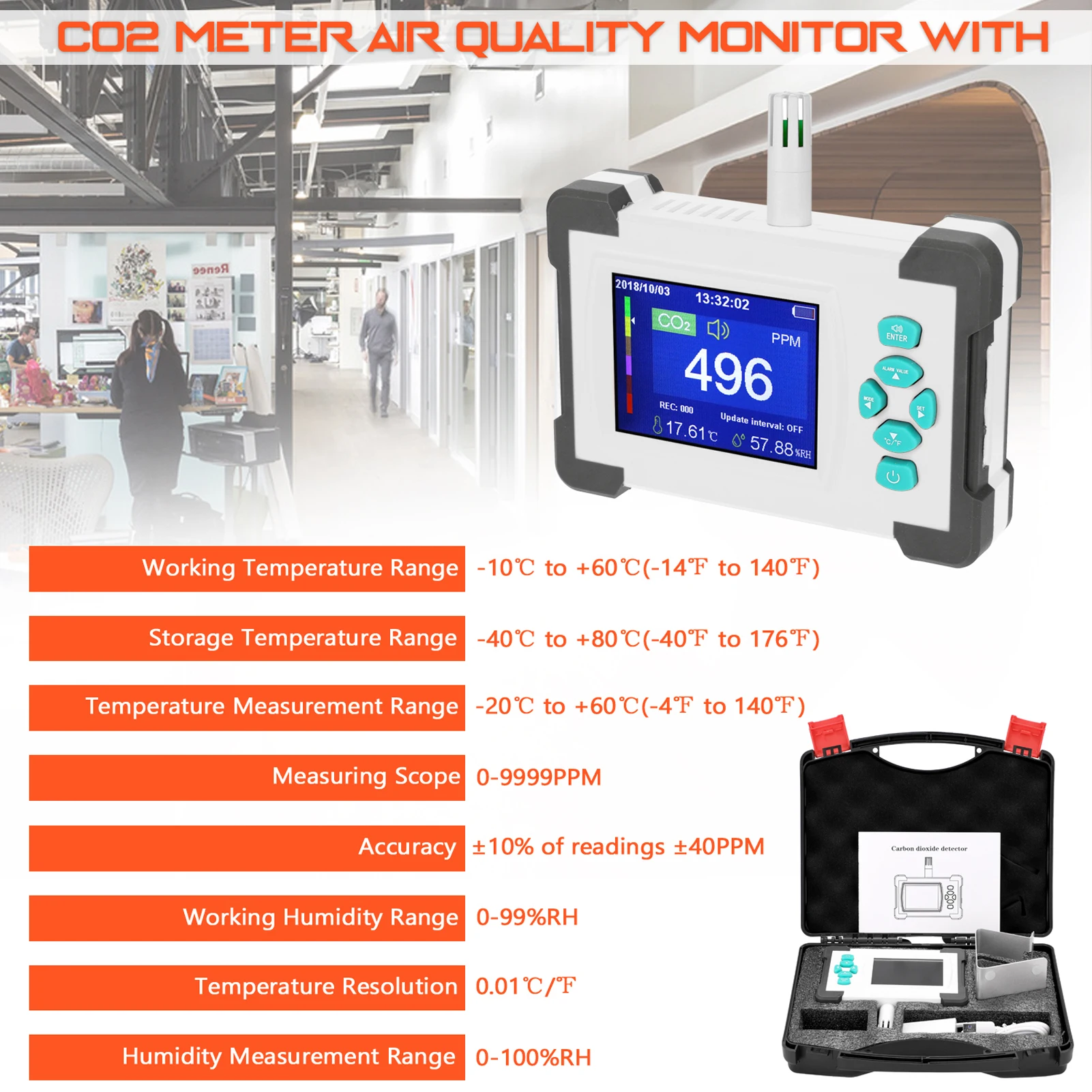 CO2 Detektor Merilnik CO2 Tester Digitalni Ogljikovega Dioksida Meter Kakovosti Zraka Detektor za ponovno Polnjenje Kakovosti Zraka Analyzer CO2 Monitor