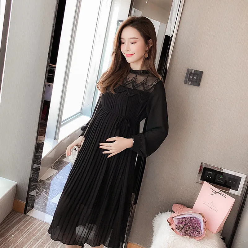 Pomlad Šifon Porodniškega Noseča Obleke z Dolgimi Rokavi Nosečnosti, Porodniškega Oblačila Naguban Moda obleke za Nosečnice