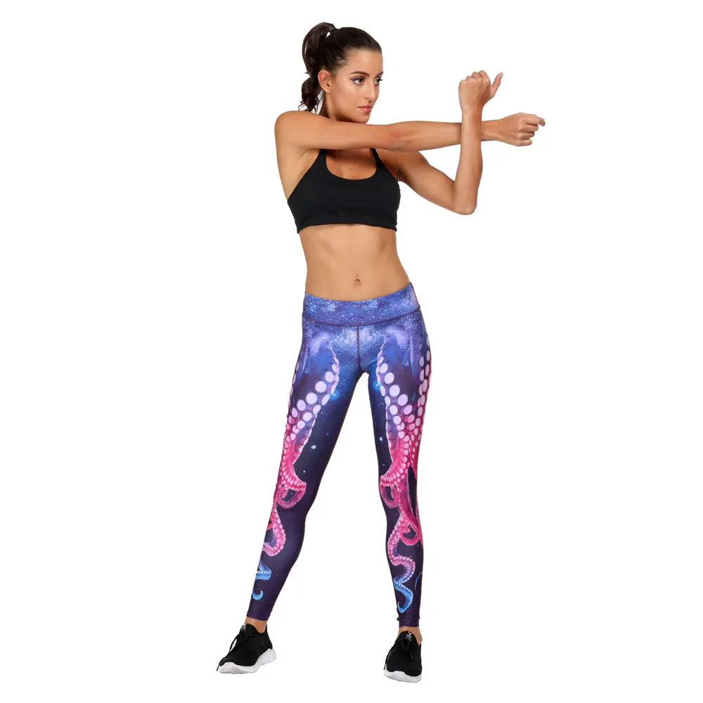 Jessingshow Ženske Hlače za Fitnes Dokolenke Športne Vadbe Dokolenke Elastične Hlače Slim 3D Tiskanih Hlače Visoko Pasu Legging