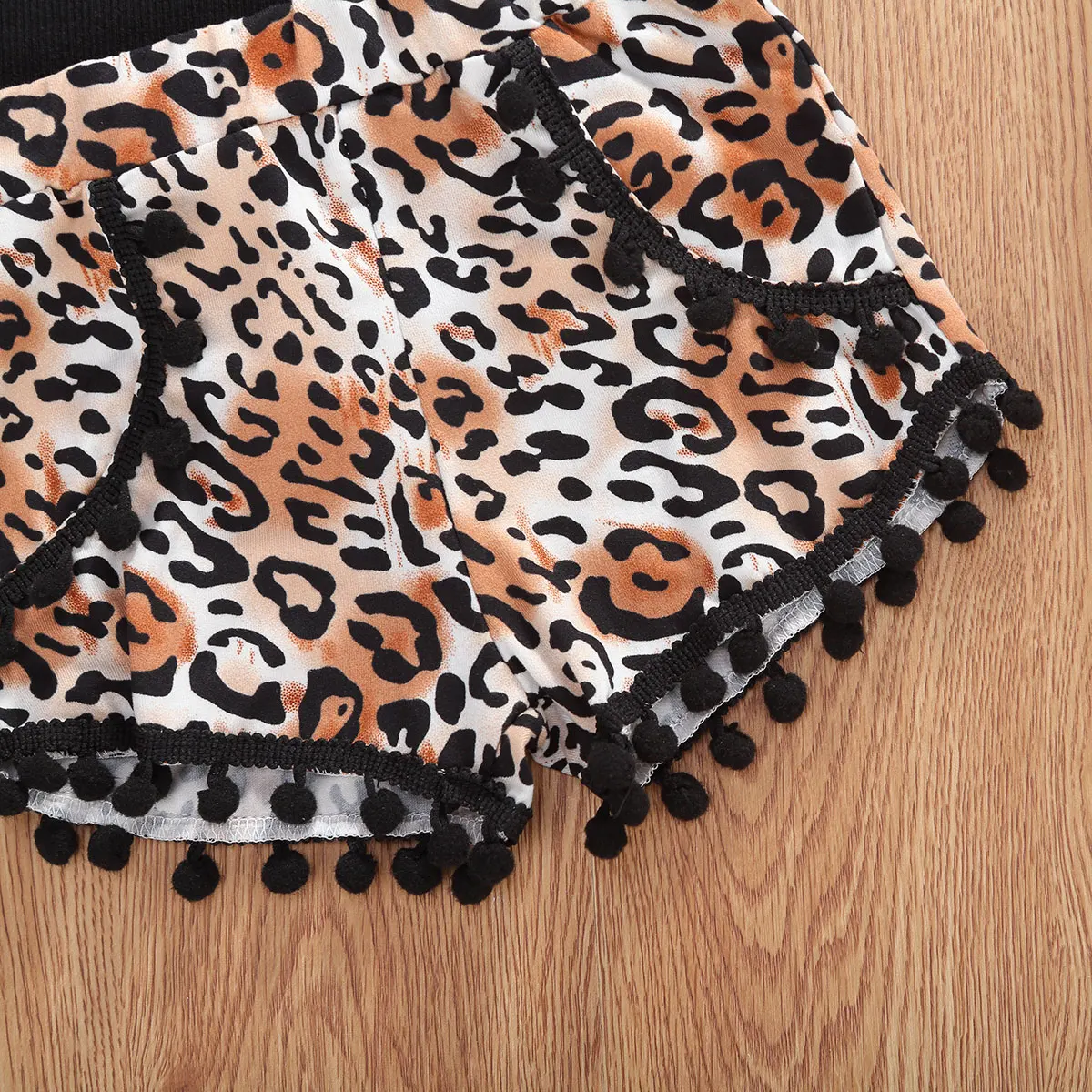 Newborn Baby Girl Obleke 2pcs barva Puloverju Vrh leopard tassel kratko Poletno obleko oblačila