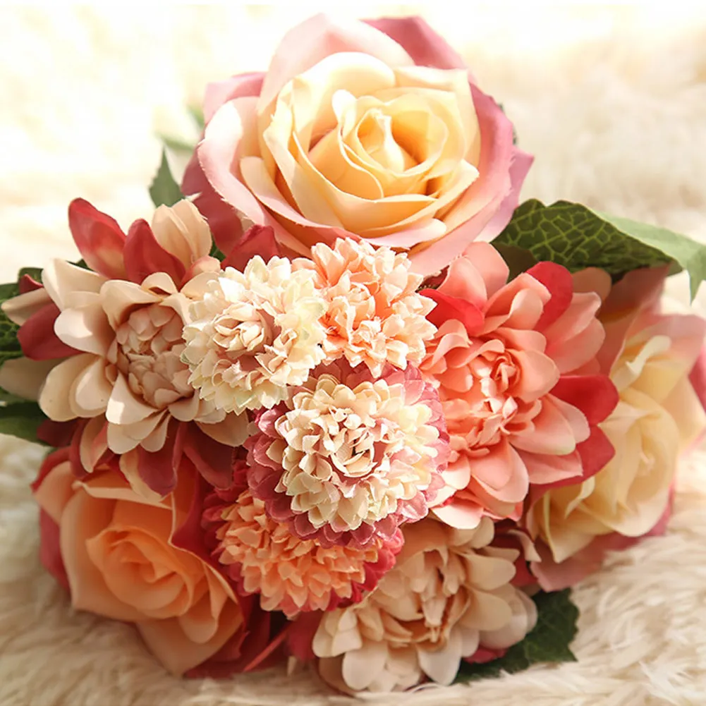 1 Kup Rose Dahlia Umetno Cvetje Svile Pravi Dotik Ponaredek Cvet Poročni Šopek za Poročno Dekoracijo Doma Vrt Dekor Flora