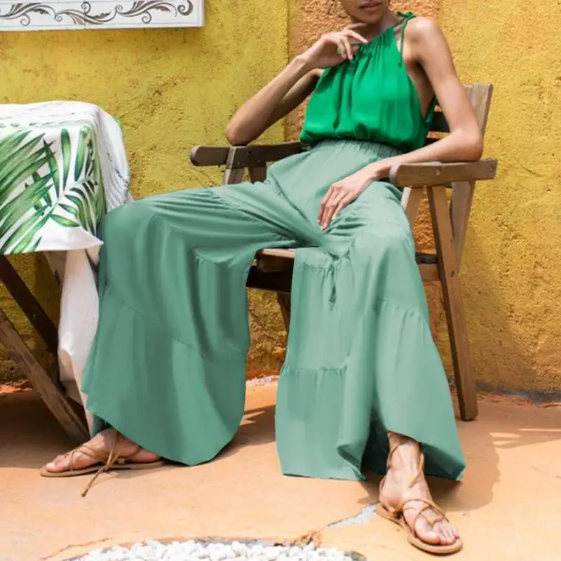 VONDA Stilsko Širok Noge Hlače Ženske Jeseni Hlače 2020 Priložnostne Visoko Pasu Dolgo Pantalon Palazzo Ženski Trdna Repa Plus Velikost