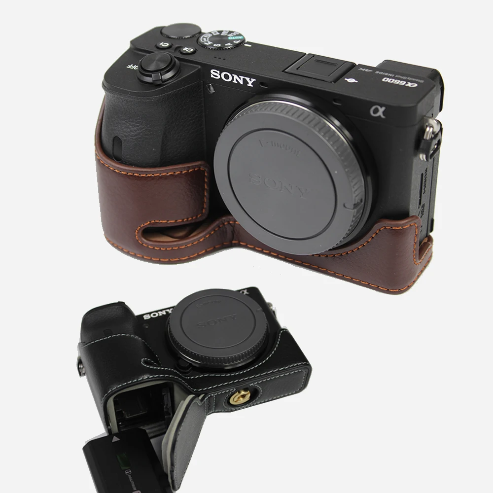 Resnično Pravega Usnja primeru Fotoaparat spodnji pokrov vrečko Za SONY ILCE-6600 A6600 kamere zaščitnik lupini Z Baterijo Odpiranje