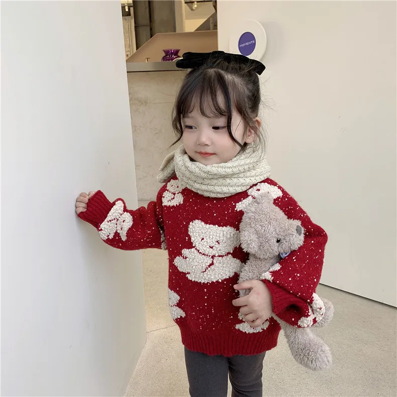 Otrok Nosi Pulover 2021 Jesen in Zimo, Otroška Oblačila Novih Otroci Svoboden Outwear korejski Baby Dekle Srčkan Leni Plesti Pulover 2-7Y