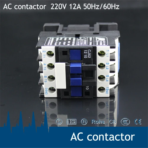 CJX2-1210 Brezplačna dostava 12Amp običajno odprta Tuljava 220V enofazni AC Kontaktor