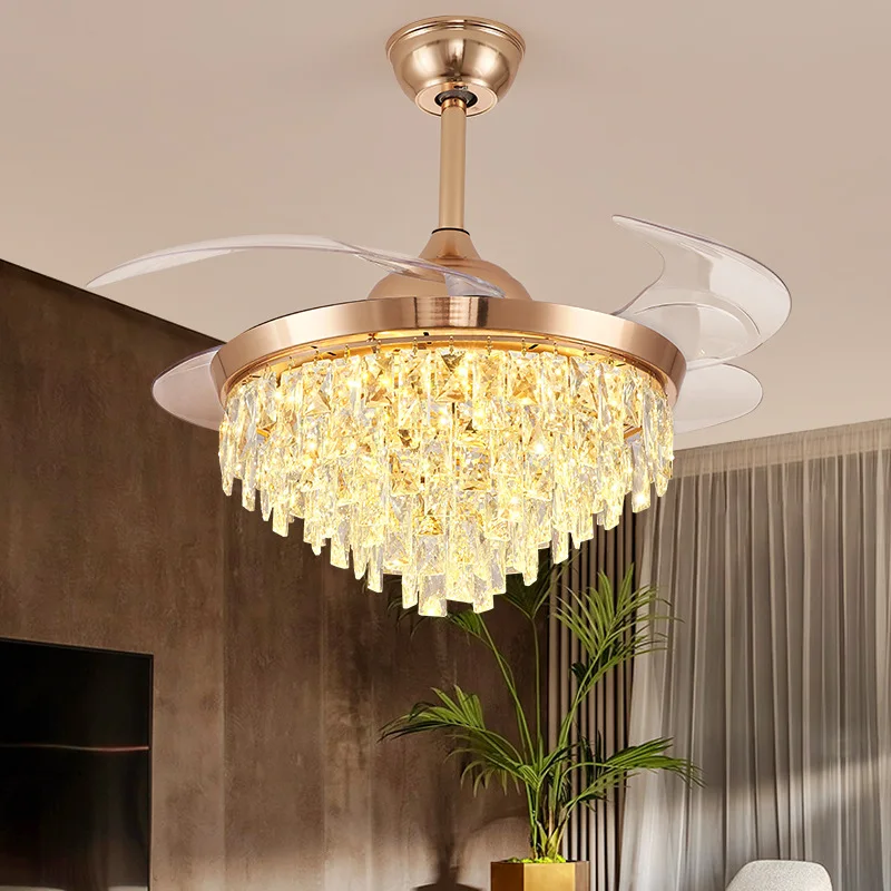 LED kristalno nevidno fan svetlobe gospodinjski dnevna soba jedilnica svetlobe z ventilatorjem lestenec integrirano stropni ventilator svetlobe