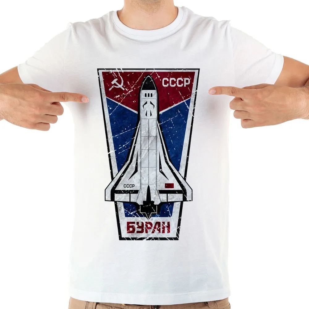 Retro cccp vesoljski raketni Emblem majica s kratkimi rokavi moški jollypeach blagovne znamke poletje nova bela priložnostne kratek rokav men kul tshirt