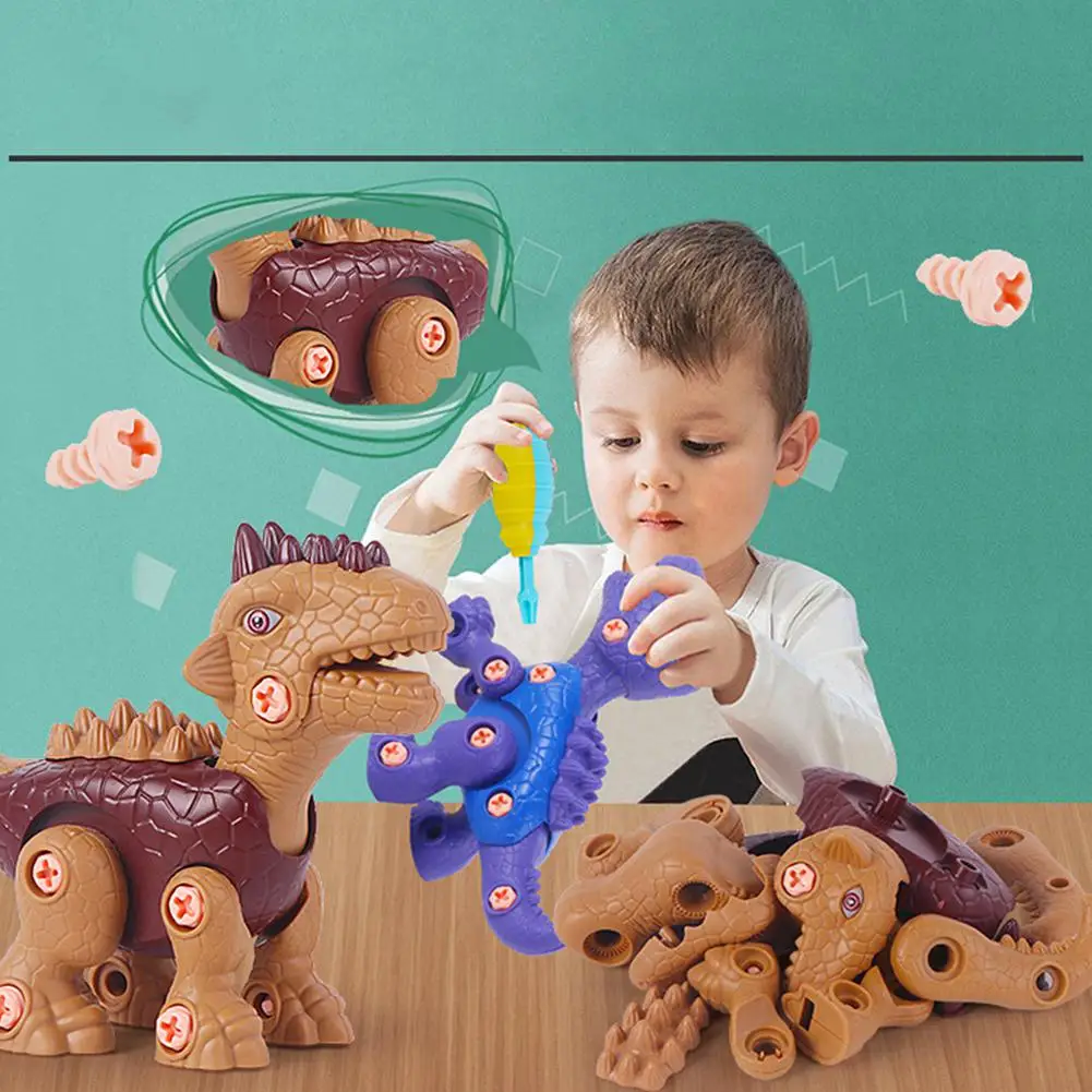 Otroci Naučili Graditi Dinozaver Sprejmejo Narazen Igrača Za Vrtec Vrtec Fantje Dekleta