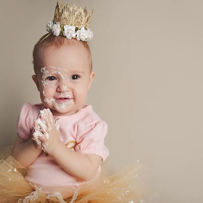 Otrok Krono Glavo Princesa Hairwear Okrasite Rojstnodnevno zabavo Krono Čipke Cvet Lase Band baby Dodatki za Lase