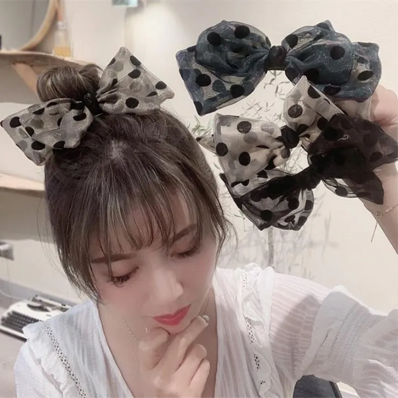 Korejski Velika Loka Pika Elastični Trakovi za Lase Tkanine Šifon Bowknot Headdress Hairbands Sladko Lase Pribor za Dekleta, Ženske, Darila