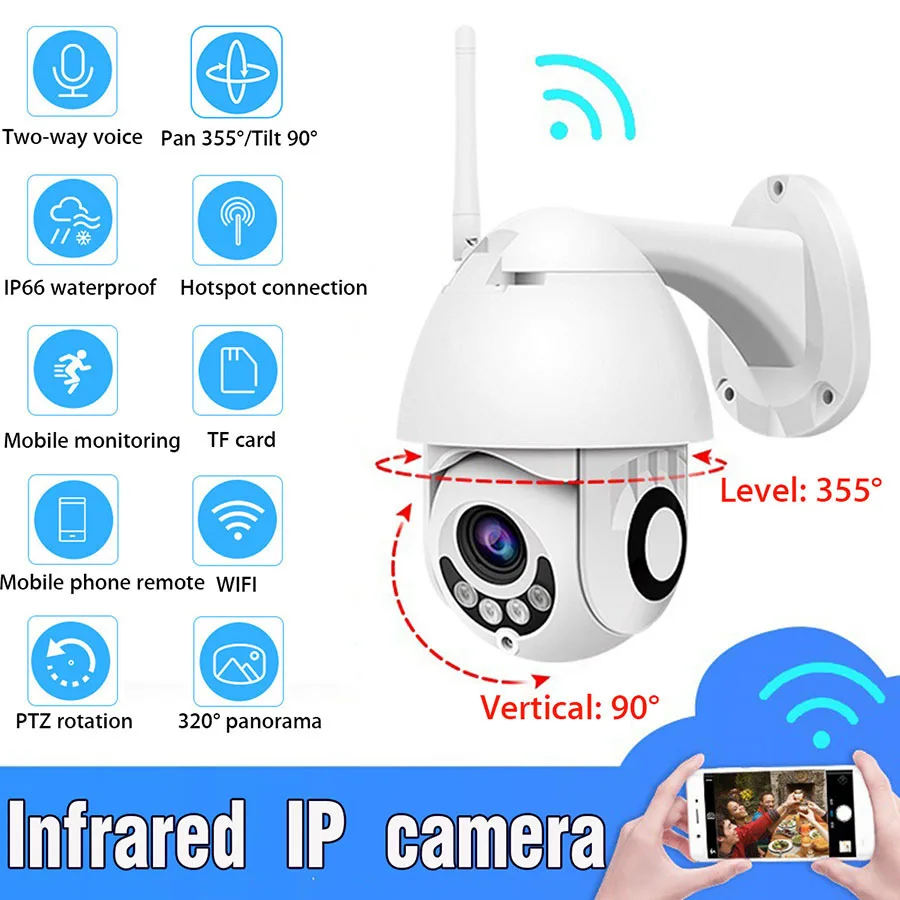 WIFI Kamera na Prostem PTZ IP Kamero H. 265X 1080p Hitrost CCTV Varnostne Kamere, IP Kamere, WIFI Zunanjost 2MP IR Doma Surveilance