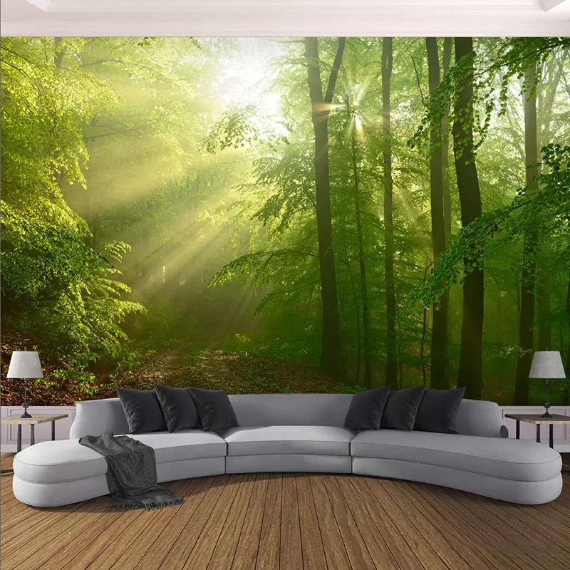 3D Ozadje Sodobne Zelenih Gozdov Sonca Landscape Fotografijo Stenske Freske Dnevna Soba, TV, Kavč v Ozadju Stene Dekor De Papel Parede