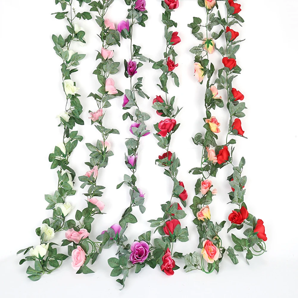 16 Glave Umetno Cvetje Trte z Listi, Umetno Rose Cvet vinske Trte Svile Cvetja Steni Visi Cvetje, Poročni Doma Dekor