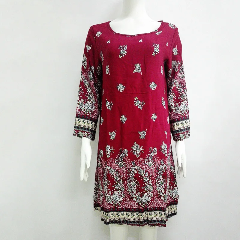 Modna Bohemian Lady ' s Obleko jeseni slog haljo vintage obleko boho oblačila za Plažo rdeče cvjetnim Tiskanja Sladko Dess Ženske