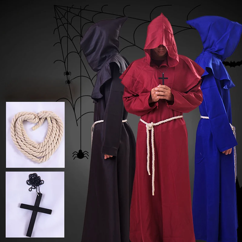 Unisex Halloween cosplay srednjeveški menih kostum menih haljo čarovnik storitev duhovnik storitev Christian obleko