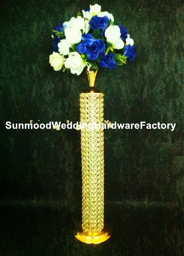 Kovinski okras visok kristalno cvetlični lonček valj vaza za poroko