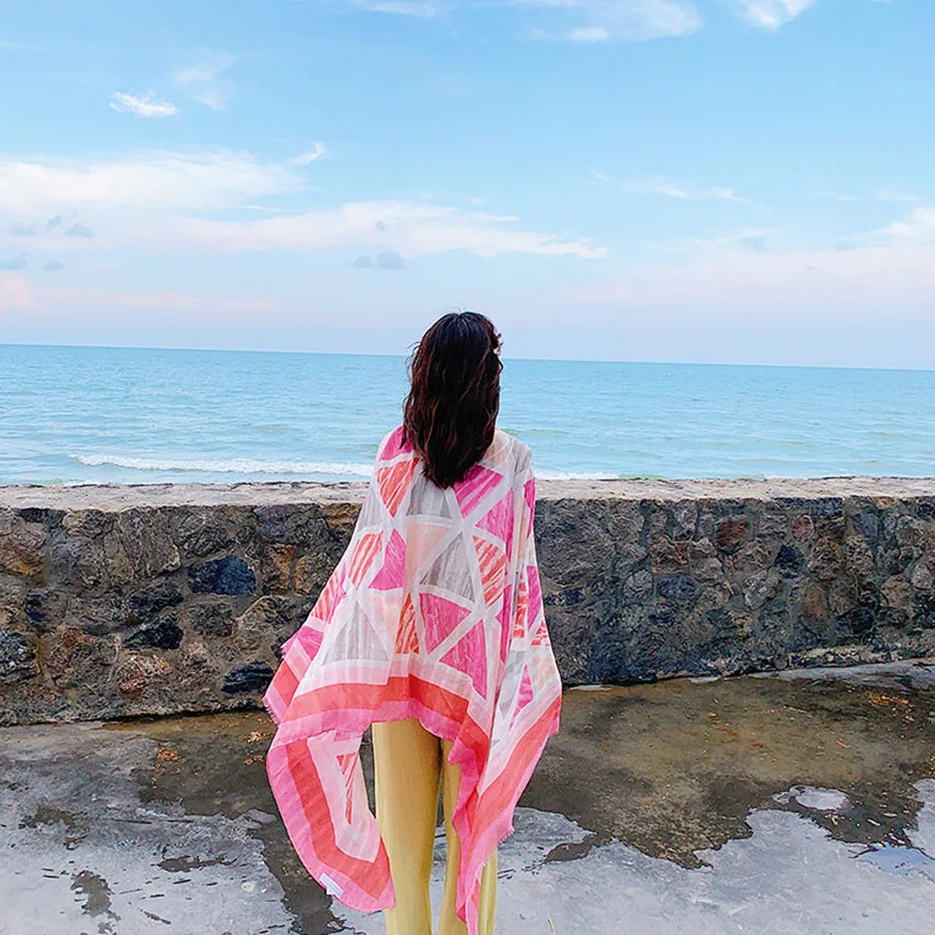 Ženske imitacije svile šal plaži šal pomlad poletje jesen šal kariran velikost plaži šal šal za ženske