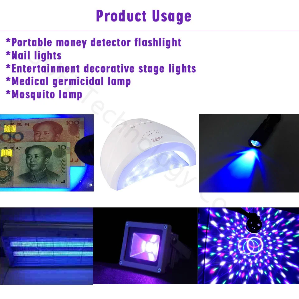Visoka Moč 20 W UV Žarnica 365nm 370nm 375nm 385nm 395nm 400nm 405nm 425nm LED Čipov Diode Vijolično COB Ultravijolično Svetlobo Kroglice