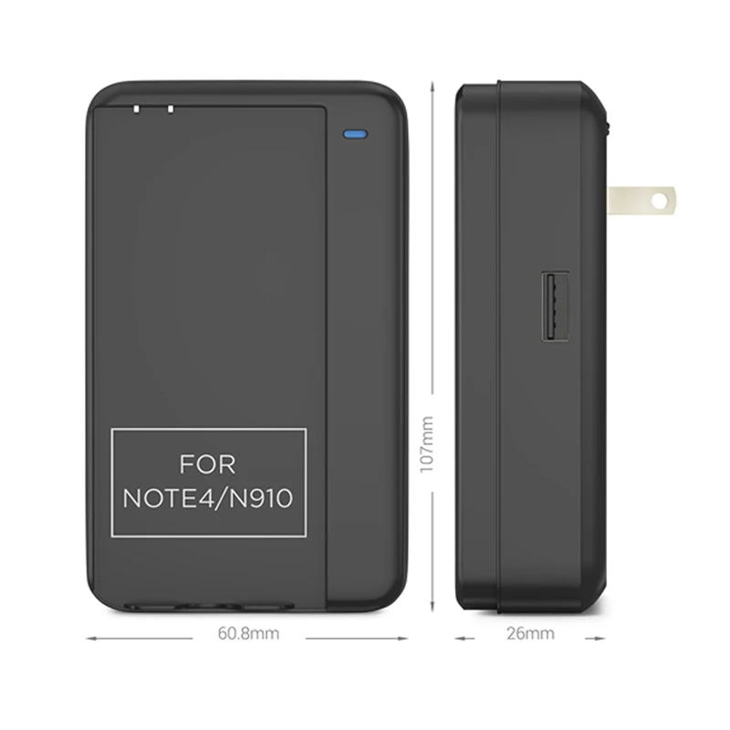 Opomba 4 Polnilnik Baterij USB Wall Potovanja Stojalo za Samsung Galaxy Note 4 Baterije z vgrajenimi Vrati USB in Zložljivi Plug Črna