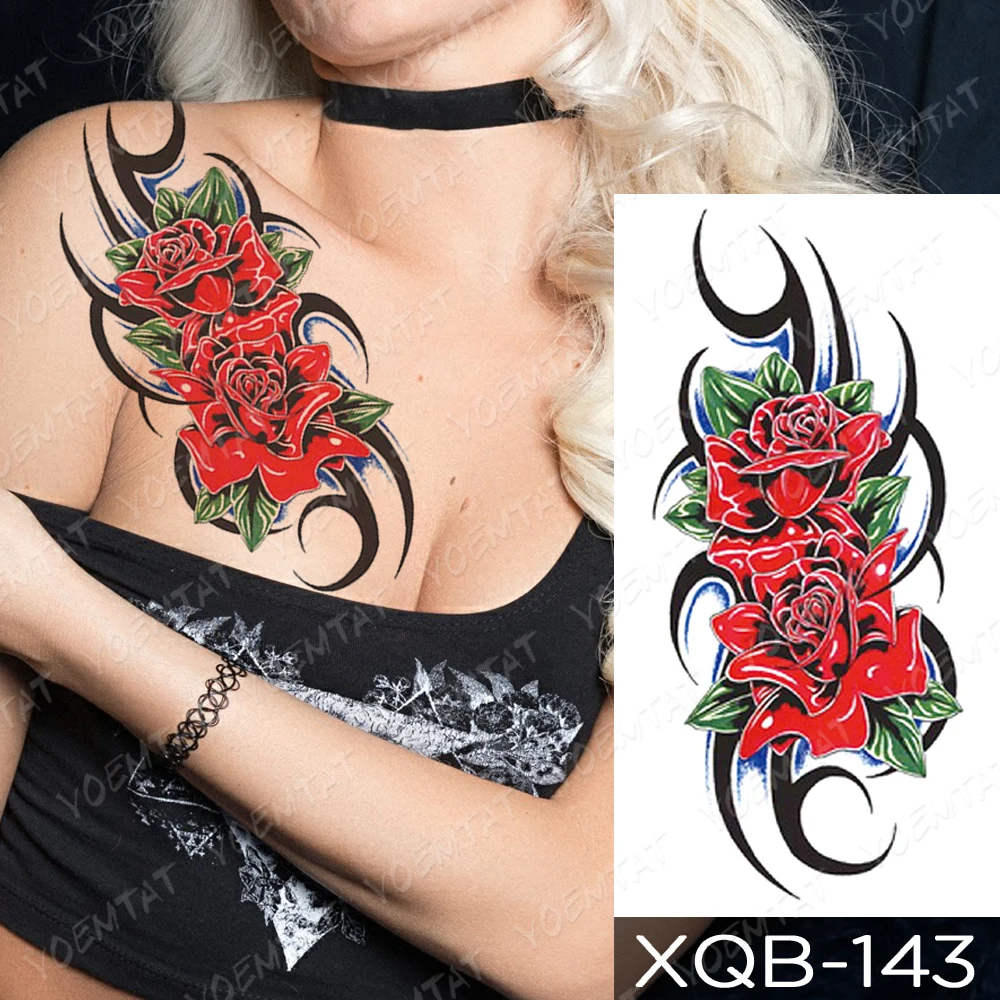 Nepremočljiva Začasni Tattoo Nalepke Totem Rose Cvetje Flash Tetovaže Metulj Zmaj Lotus Body Art Roko Ponaredek Rokav Tattoo Ženske