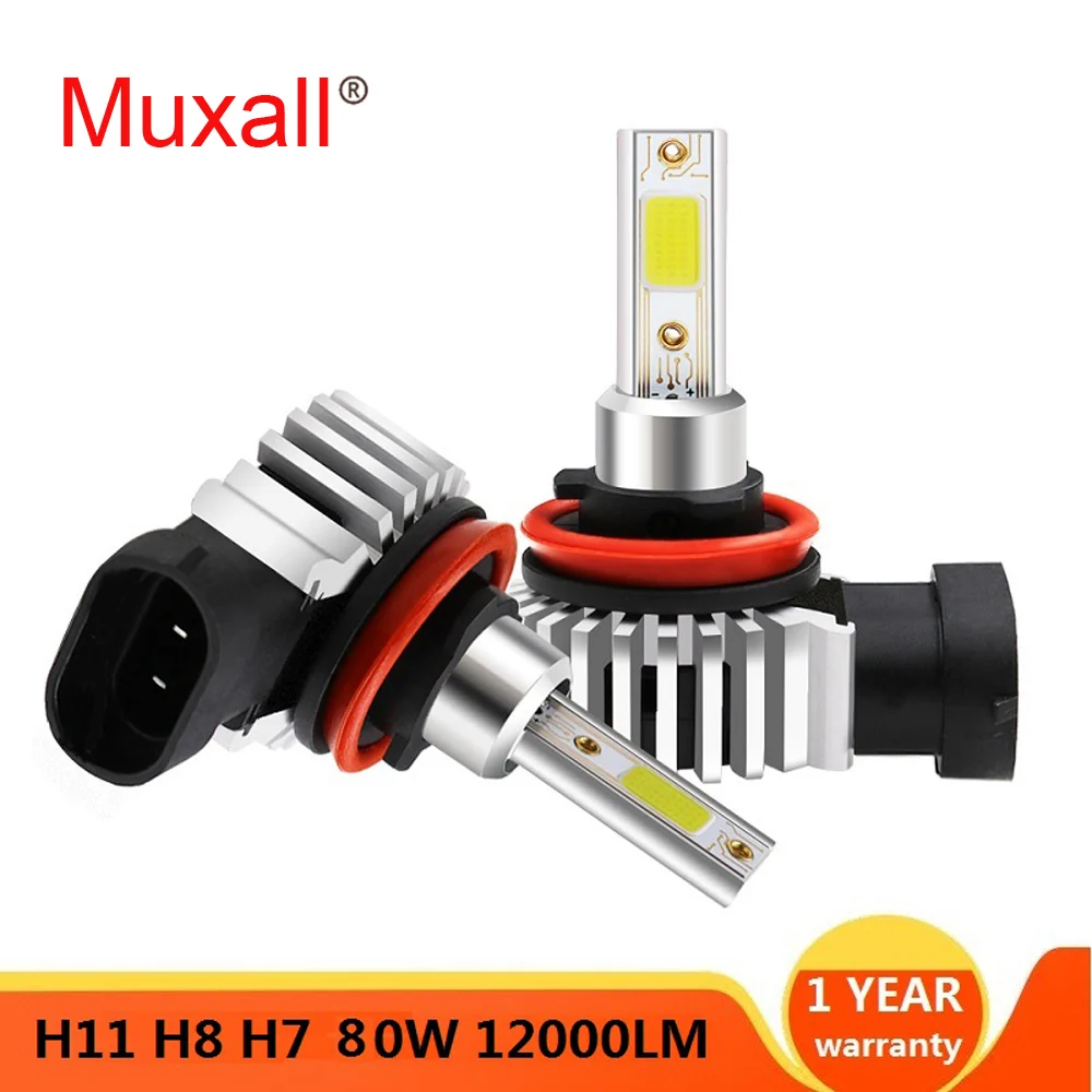 Muxall 2PCs Mini led H7 H4 LED Avto Žarnice Žarometov H11 H1 H8 H9 H3 9005/HB3 9006/HB4 80W 12000LM 6500K Auto Žaromet, Luči za Meglo