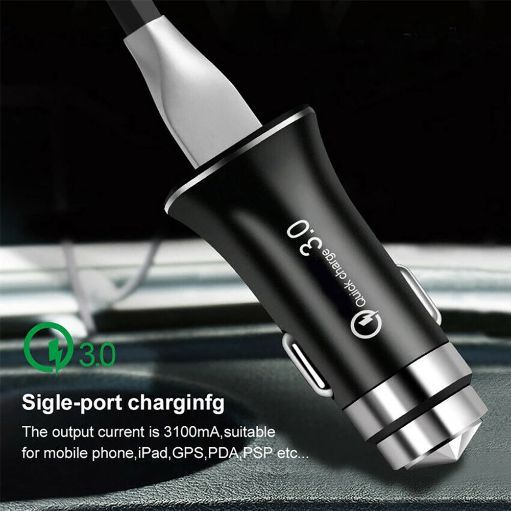 Auto Avto Polnilec QC3.0 Hitro Polnjenje USB Power Adapter Kovinski Varnost Kladivo za Xiaomi Samsung iPhone 11 Pro Max
