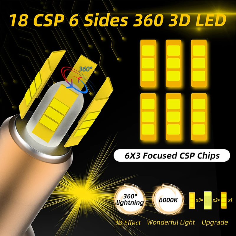 6-Stran 360° 3D CSP LED H8/H9H11 Smerniki Pretvorbo Komplet Žarnic Visoko/Nizko Žarka