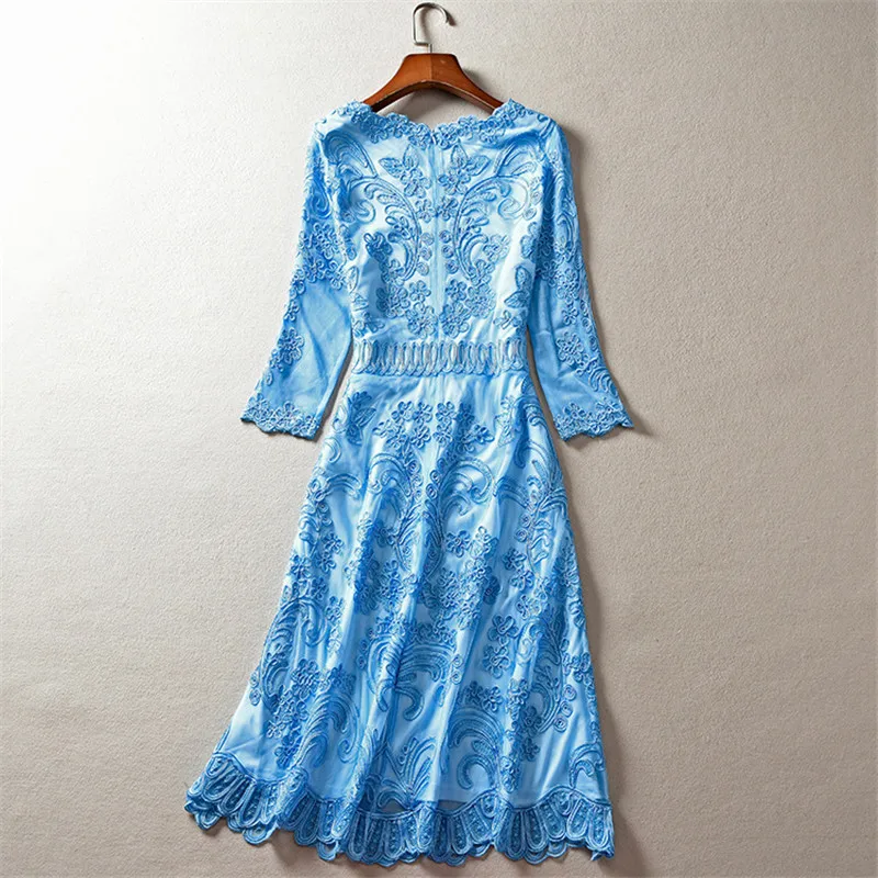 Plus Velikost 4XL 5XL Ženske Oblačila 2021 Pomlad Modni Oblikovalci Luksuzni Vezenje Stranka Obleko Elegantno Letni Večer Vestido Modra