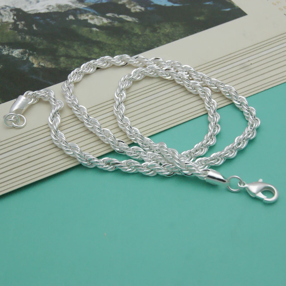 Moda za Moške nakit 925 sterling srebrna ogrlica za moške,twist dolgo srebrno verigo dolgo ogrlico,Širok 5 MM