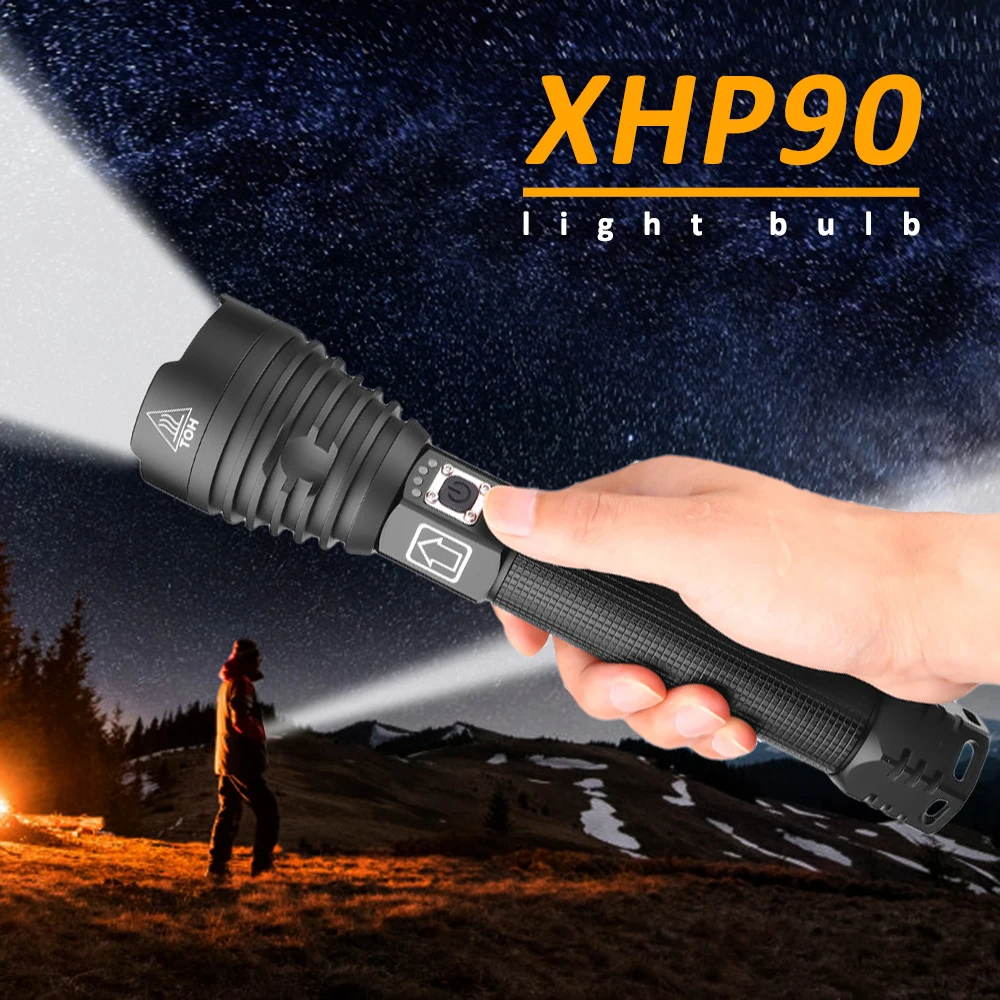 XHP90 USB Polnilna LED Svetilka Močna Baklo Super Nepremočljiva Zoom Lov Baklo Luči Uporabo 18650