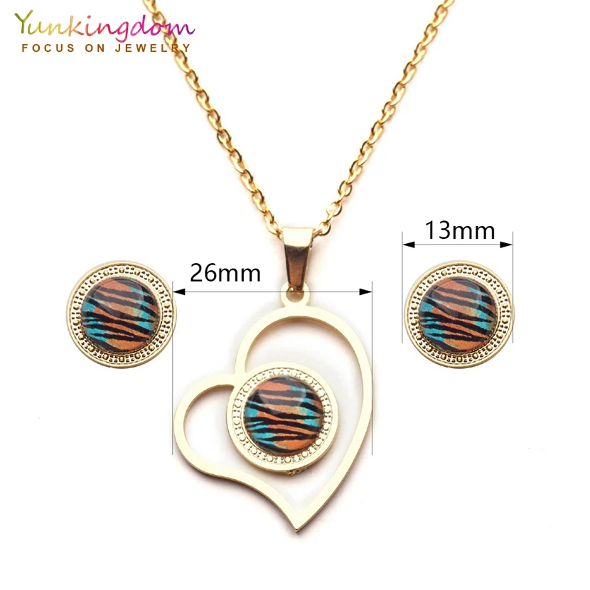 Yunkingdom moda krog srca kristalno afriški nakit kompleti za ženske iz nerjavečega jekla obesek ogrlico, uhane določa UE0254