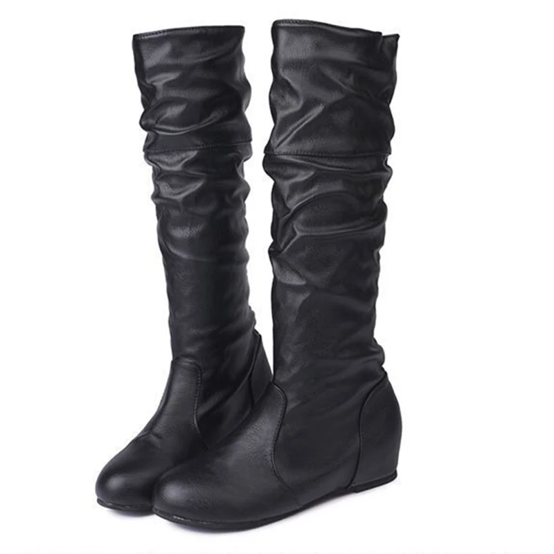 2019 ženska zimski škornji Ravno dno povečanega ženski čevlji z visoko cev krog glave dame čevlji velikosti čevlji zapatos de mujer X